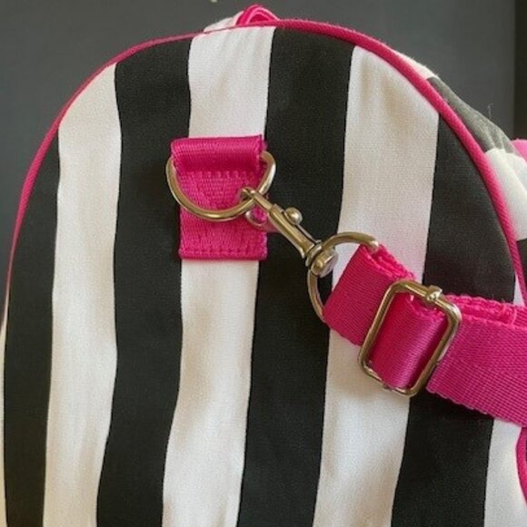 Victoria’s Secret BLACK & WHITE STRIPED TOTE BAG With PINK Adjustable Strap NEW - Picture 7 of 14